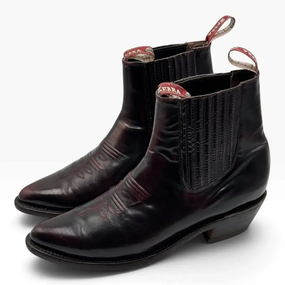 Botines Zebra Mens 9 Burgundy Oxblood Leather Western Chelsea Boots Mexico 28